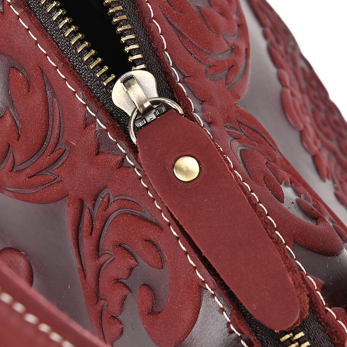 Italy Retro Noble Collection Burgundy Color Genuine Leather Crossbody Bag With Handle Drop and Shoulder Strap image number 5