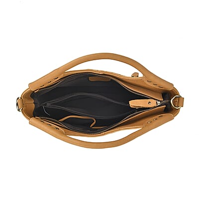 Italy Retro Noble Collection Yellow Color Genuine Leather Crossbody Bag With Handle Drop and Shoulder Strap