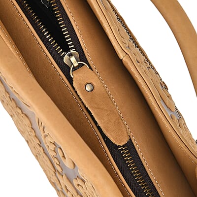 Italy Retro Noble Collection Yellow Color Genuine Leather Crossbody Bag With Handle Drop and Shoulder Strap