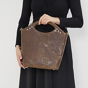 Italy Retro Noble Collection Brown Color Genuine Leather Crossbody Bag With Handle Drop and Shoulder Strap