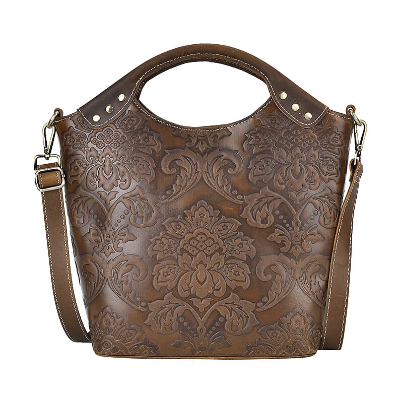 Italy Retro Noble Collection Coffee Color Genuine Leather Crossbody Bag With Handle Drop and Shoulder Strap