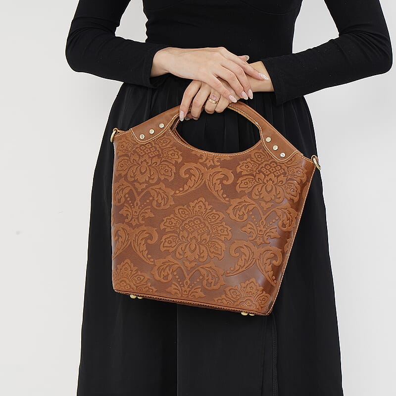 Italy Retro Noble Collection Coffee Color Genuine Leather Crossbody Bag With Handle Drop and Shoulder Strap