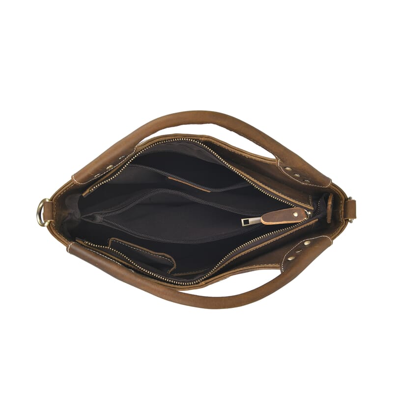 Italy Retro Noble Collection Coffee Color Genuine Leather Crossbody Bag With Handle Drop and Shoulder Strap