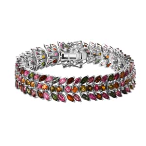 Multi-Tourmaline 3 Row Bracelet in Platinum Over Sterling Silver (6.50 In) 19.75 ctw