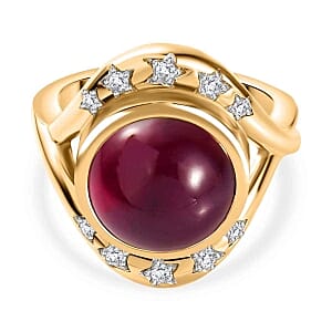 GP Niassa Ruby (FF) and White Zircon 10.28 ctw Solitaire Ring in Vermeil Yellow Gold Over Sterling Silver (Size 8.0) (8.58 g)