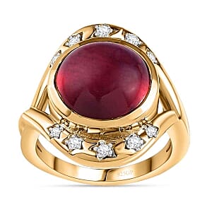 GP Niassa Ruby (FF) and White Zircon 10.28 ctw Solitaire Ring in Vermeil Yellow Gold Over Sterling Silver (Size 8.0) (8.58 g)