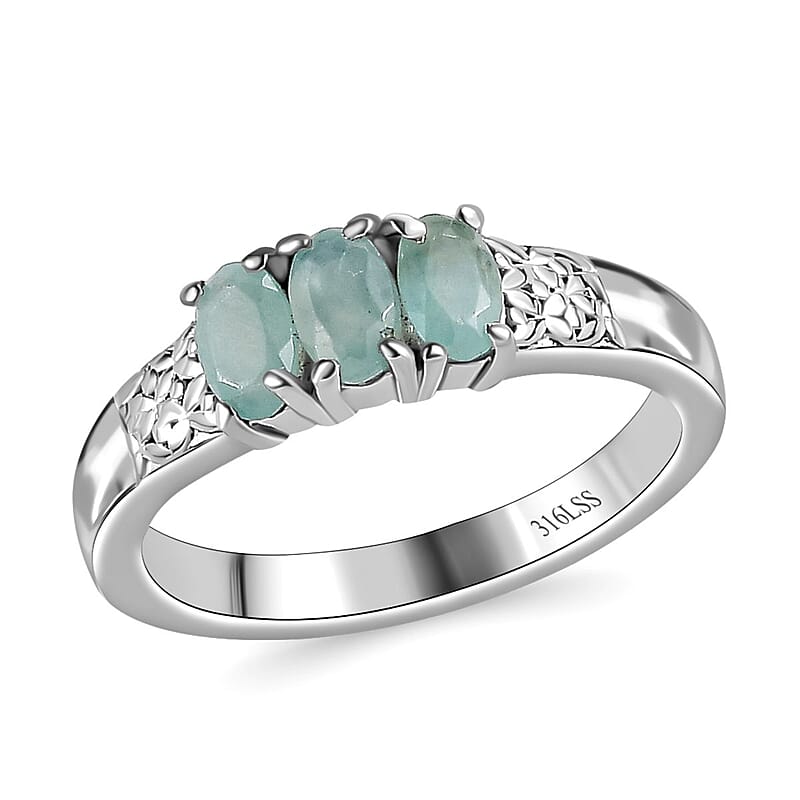 Grandidierite 3 Stone Ring in Stainless Steel (Size 10.0) 0.70 ctw