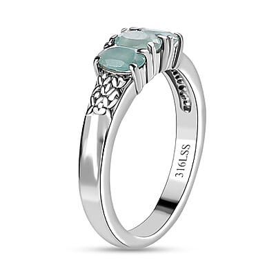Grandidierite 3 Stone Ring in Stainless Steel (Size 10.0) 0.70 ctw