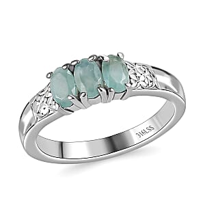 Grandidierite 0.70 ctw 3 Stone Ring in Stainless Steel (Size 5.0)