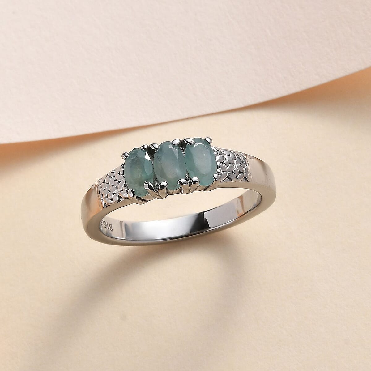 Grandidierite 0.70 ctw 3 Stone Ring in Stainless Steel (Size 5.0) image number 1