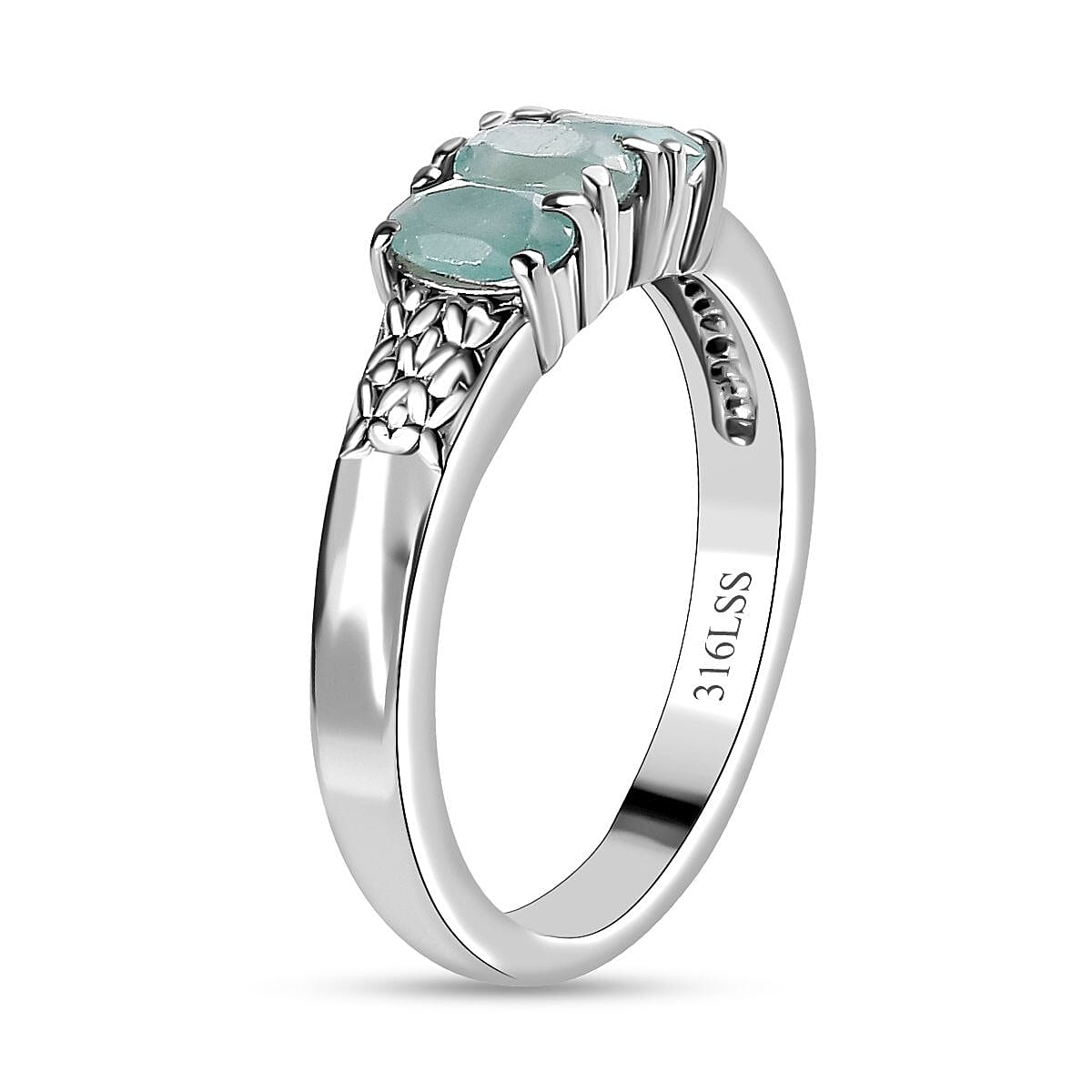 Grandidierite 0.70 ctw 3 Stone Ring in Stainless Steel (Size 5.0) image number 3