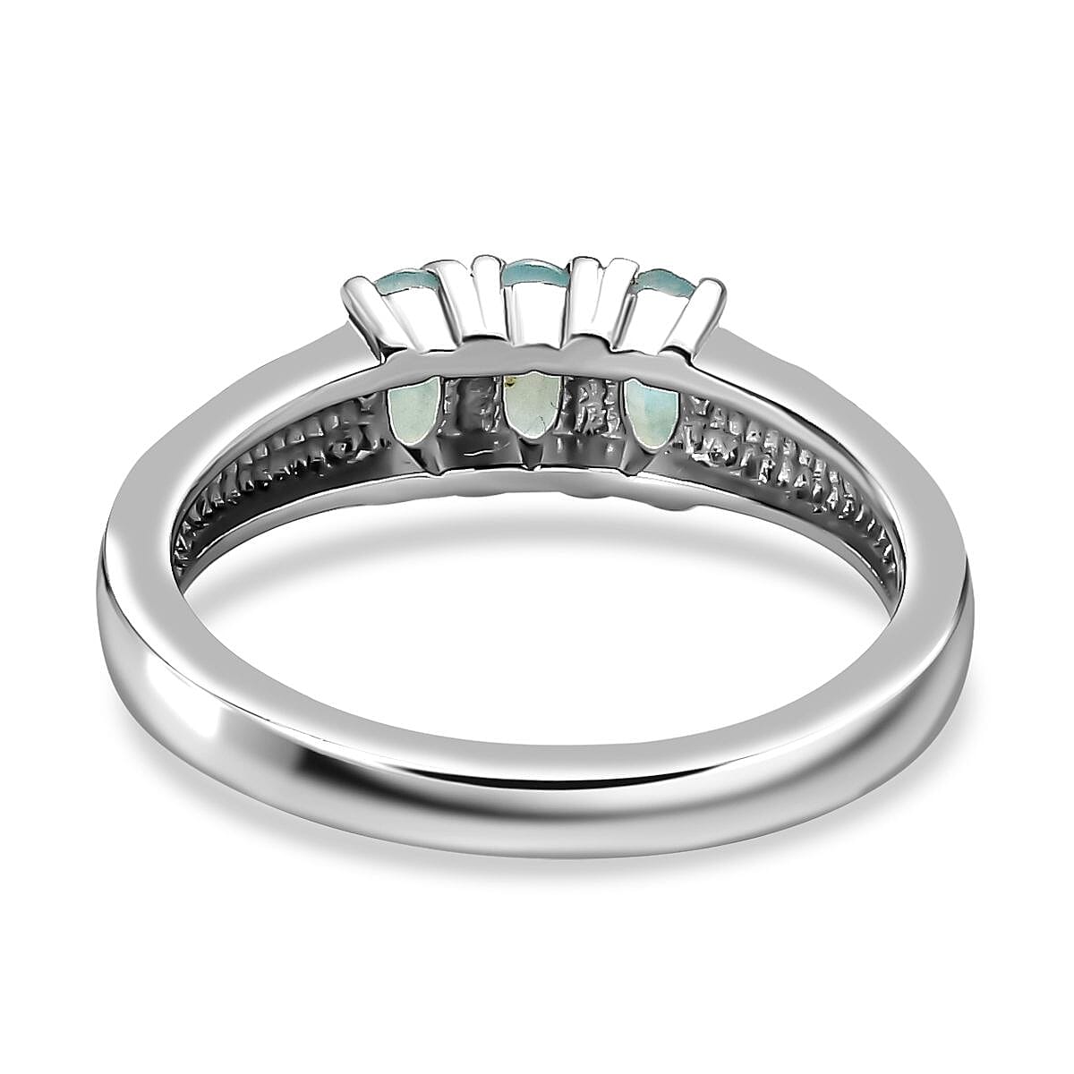 Grandidierite 0.70 ctw 3 Stone Ring in Stainless Steel (Size 5.0) image number 4