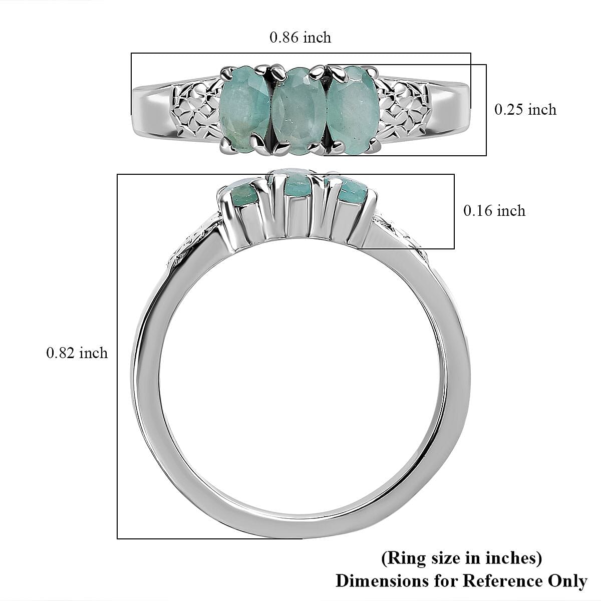 Grandidierite 0.70 ctw 3 Stone Ring in Stainless Steel (Size 5.0) image number 5
