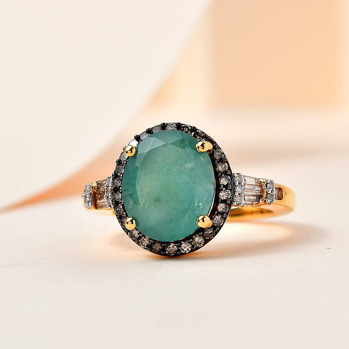 Premium Grandidierite, Natural Champagne and White Diamond Halo Ring in Vermeil Yellow Gold Over Sterling Silver (Size 10.0) 5.50 ctw image number 1