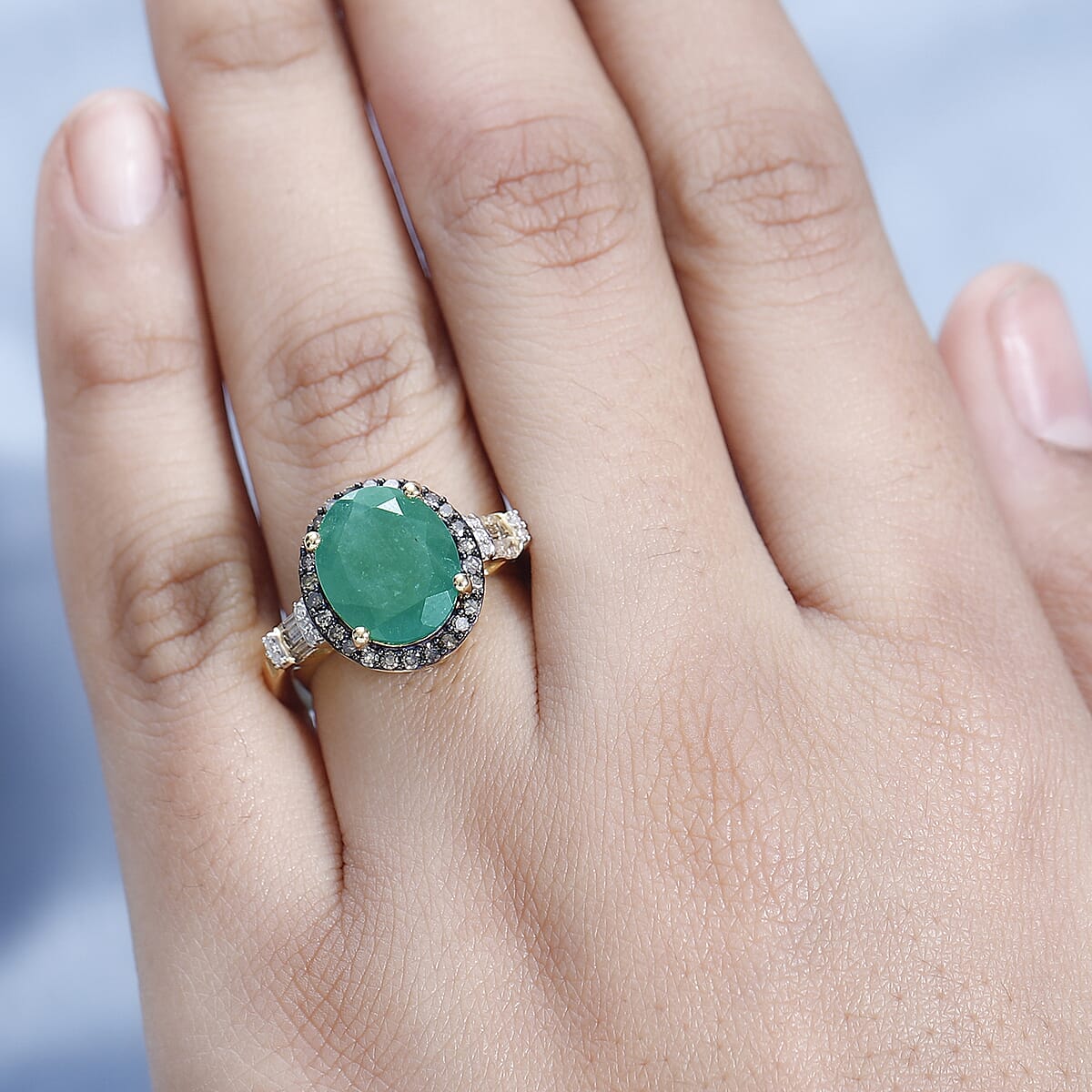 Premium Grandidierite, Natural Champagne and White Diamond Halo Ring in Vermeil Yellow Gold Over Sterling Silver (Size 10.0) 5.50 ctw image number 2