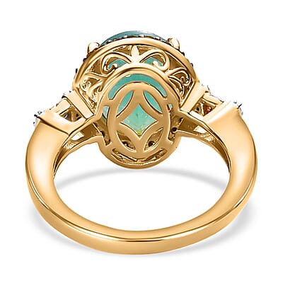 Premium Grandidierite, Natural Champagne and White Diamond Halo Ring in Rhodium & Vermeil Yellow Gold Over Sterling Silver (Size 10.0) 5.50 ctw