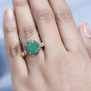 Premium Grandidierite, Natural Champagne and White Diamond Halo Ring in Rhodium & Vermeil Yellow Gold Over Sterling Silver (Size 7.0) 5.50 ctw