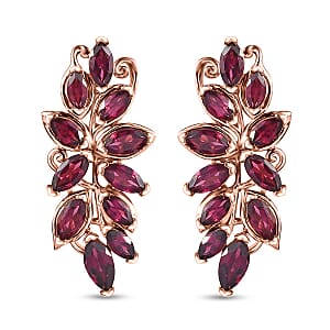 Orissa Rhodolite Garnet Leafs Earrings in Vermeil Rose Gold Over Sterling Silver 5.70 ctw