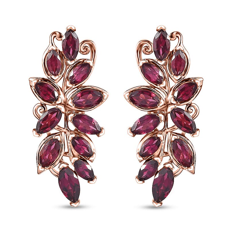 Orissa Rhodolite Garnet Leafs Earrings in Vermeil Rose Gold Over Sterling Silver 5.70 ctw