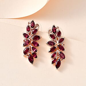 Orissa Rhodolite Garnet Leafs Earrings in Vermeil Rose Gold Over Sterling Silver 5.70 ctw