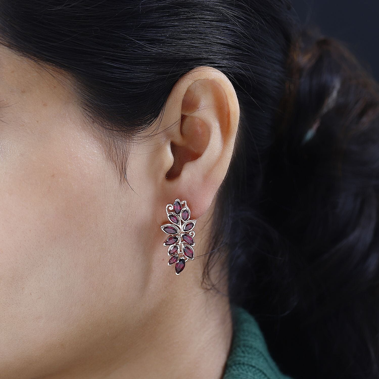 Orissa Rhodolite Garnet Leafs Earrings in Vermeil Rose Gold Over Sterling Silver 5.70 ctw