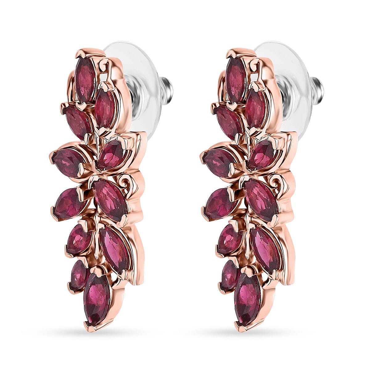 Orissa Rhodolite Garnet Leafs Earrings in Vermeil Rose Gold Over Sterling Silver 5.70 ctw