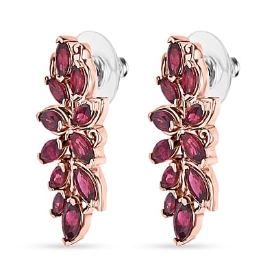 Orissa Rhodolite Garnet Leafs Earrings in Vermeil Rose Gold Over Sterling Silver 5.70 ctw