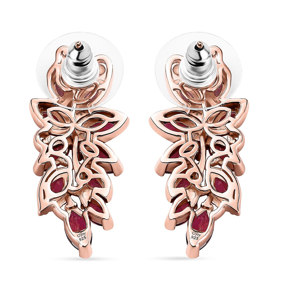 Orissa Rhodolite Garnet Leafs Earrings in Vermeil Rose Gold Over Sterling Silver 5.70 ctw