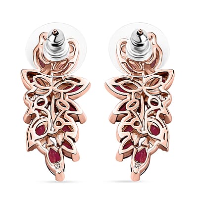 Orissa Rhodolite Garnet Leafs Earrings in Vermeil Rose Gold Over Sterling Silver 5.70 ctw