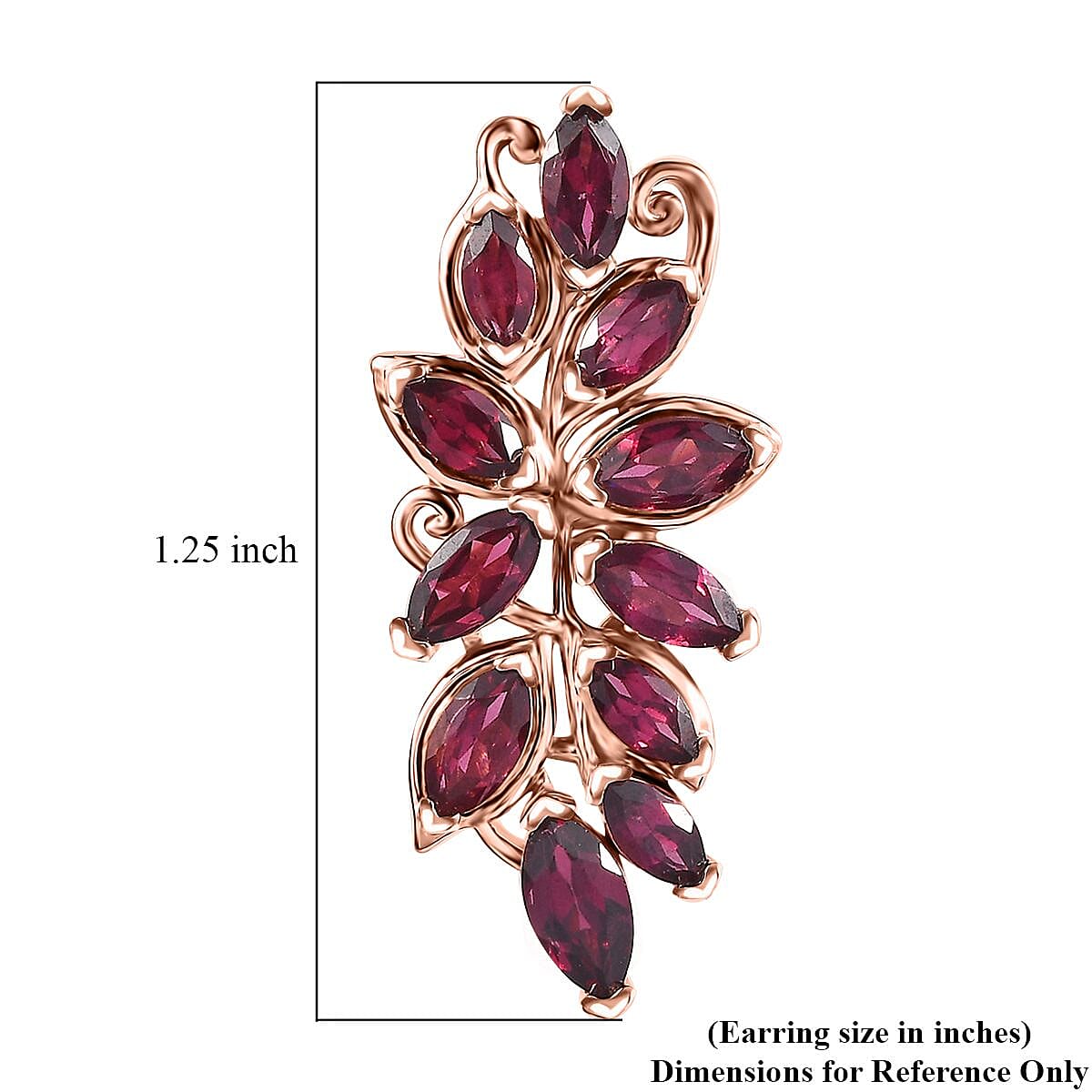 Orissa Rhodolite Garnet Leafs Earrings in Vermeil Rose Gold Over Sterling Silver 5.70 ctw