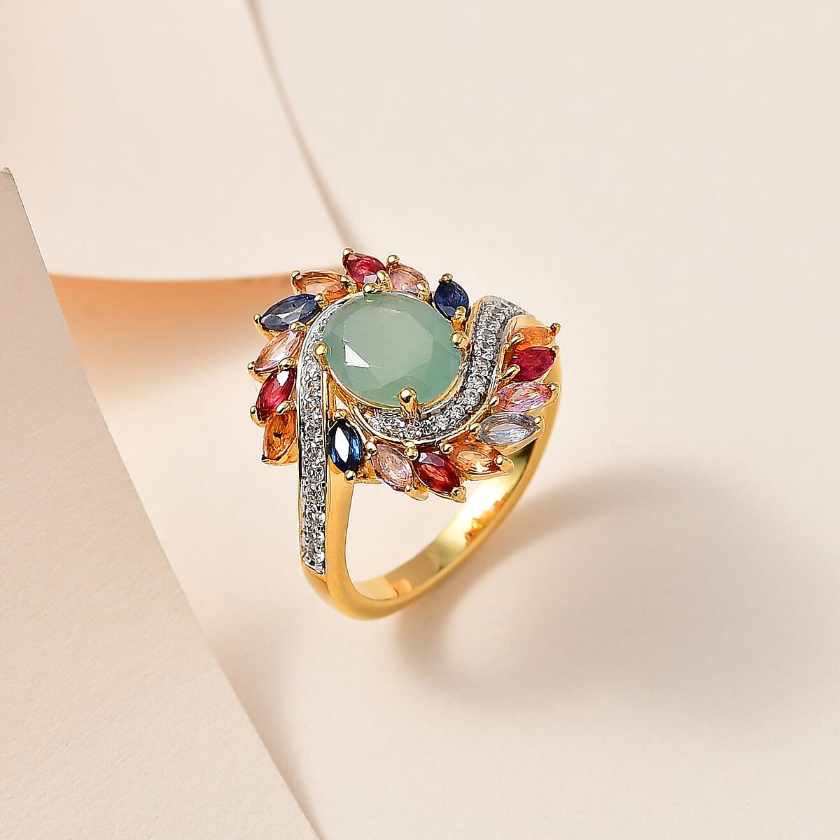 Grandidierite, Multi Sapphire and White Zircon Bypass Ring in Vermeil Yellow Gold Over Sterling Silver (Size 10.0) 3.80 ctw image number 1