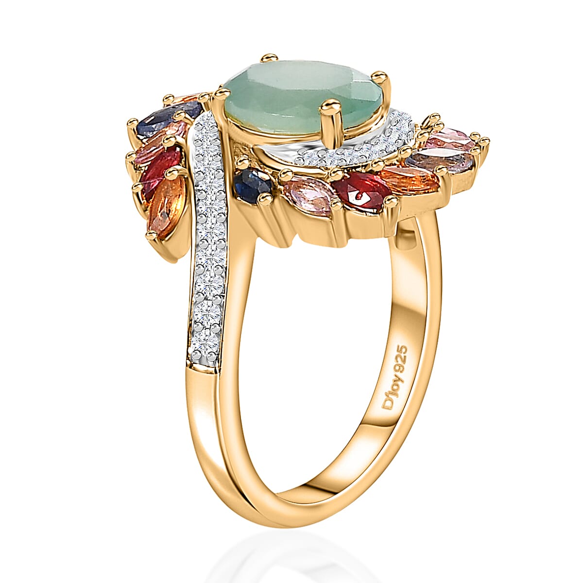 Grandidierite, Multi Sapphire and White Zircon Bypass Ring in Vermeil Yellow Gold Over Sterling Silver (Size 10.0) 3.80 ctw image number 3