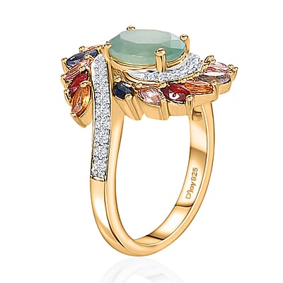 Grandidierite, Multi Sapphire and White Zircon Bypass Ring in Vermeil Yellow Gold Over Sterling Silver (Size 10.0) 3.30 ctw (Del. in 8-10 Days)