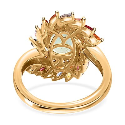 Grandidierite, Multi Sapphire and White Zircon Bypass Ring in Vermeil Yellow Gold Over Sterling Silver (Size 10.0) 3.30 ctw (Del. in 8-10 Days)