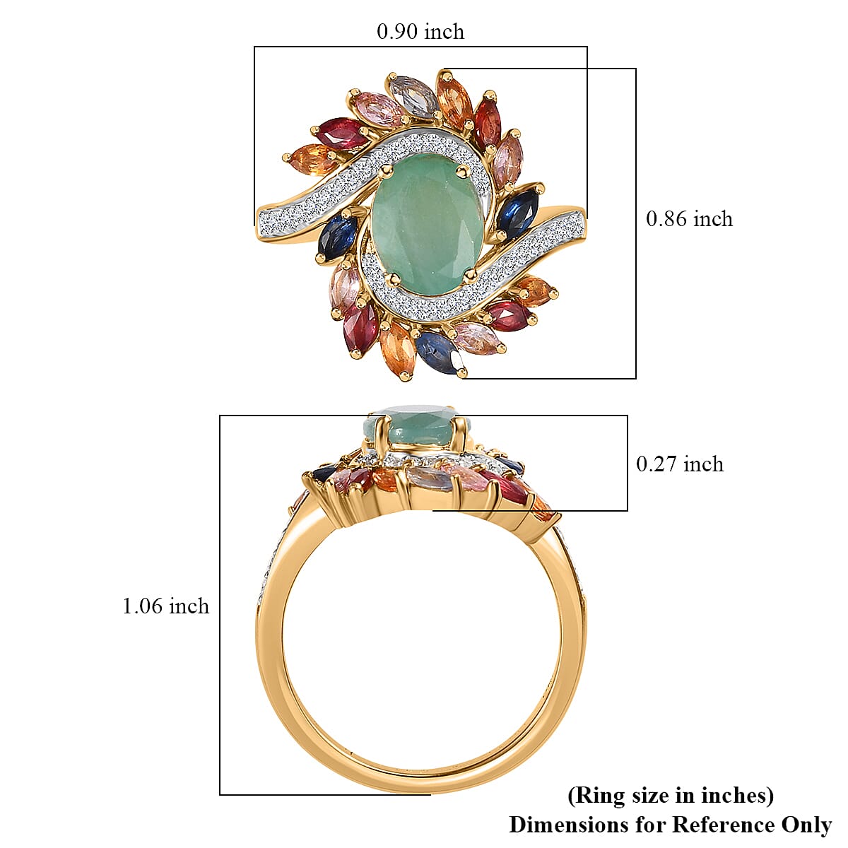 Grandidierite, Multi Sapphire and White Zircon Bypass Ring in Vermeil Yellow Gold Over Sterling Silver (Size 10.0) 3.30 ctw (Del. in 8-10 Days)