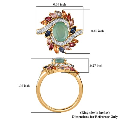 Grandidierite, Multi Sapphire and White Zircon Bypass Ring in Vermeil Yellow Gold Over Sterling Silver (Size 10.0) 3.30 ctw (Del. in 8-10 Days)