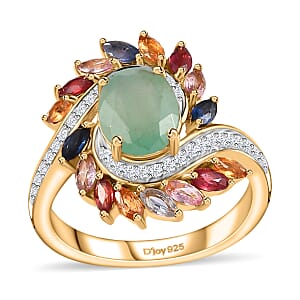 Grandidierite, Multi Sapphire and White Zircon 3.30 ctw Bypass Ring in Vermeil Yellow Gold Over Sterling Silver (Size 5.0)