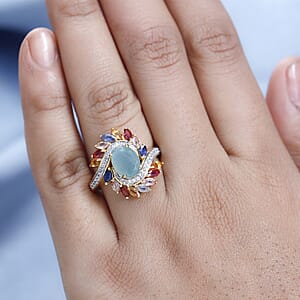 Grandidierite, Multi Sapphire and White Zircon 3.30 ctw Bypass Ring in Vermeil Yellow Gold Over Sterling Silver (Size 5.0)