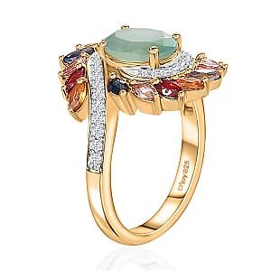 Grandidierite, Multi Sapphire and White Zircon 3.30 ctw Bypass Ring in Vermeil Yellow Gold Over Sterling Silver (Size 7.0)
