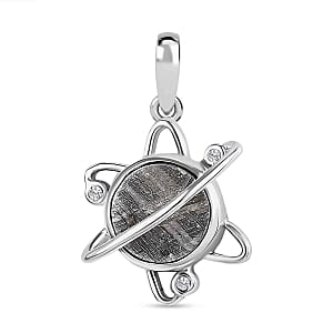 Meteorite and White Zircon Fancy 7.22 ctw Pendant in Platinum Over Sterling Silver
