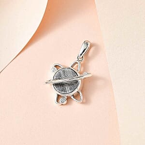 Meteorite and White Zircon Fancy 7.22 ctw Pendant in Platinum Over Sterling Silver