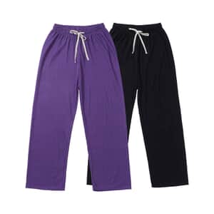 Tamsy Set of 2 Black and Purple Textured Knit Pant - One Size Fits Most