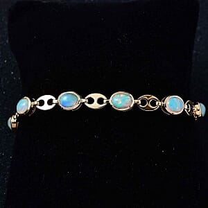 Ethiopian Welo Opal 7.20 ctw Cluster Bracelet in Vermeil Yellow Gold Over Sterling Silver (8 In) (14.68 g)