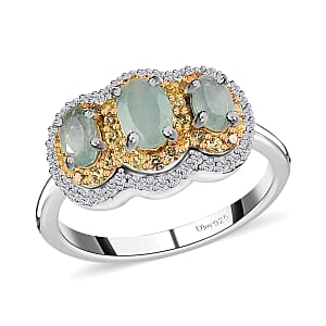 Grandidierite, Yellow Sapphire and White Zircon 1.70 ctw Triple Halo Ring in Platinum Over Sterling Silver (Size 10.0)