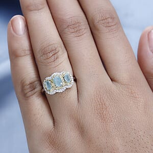 Grandidierite, Yellow Sapphire and White Zircon 1.70 ctw Triple Halo Ring in Platinum Over Sterling Silver (Size 10.0)