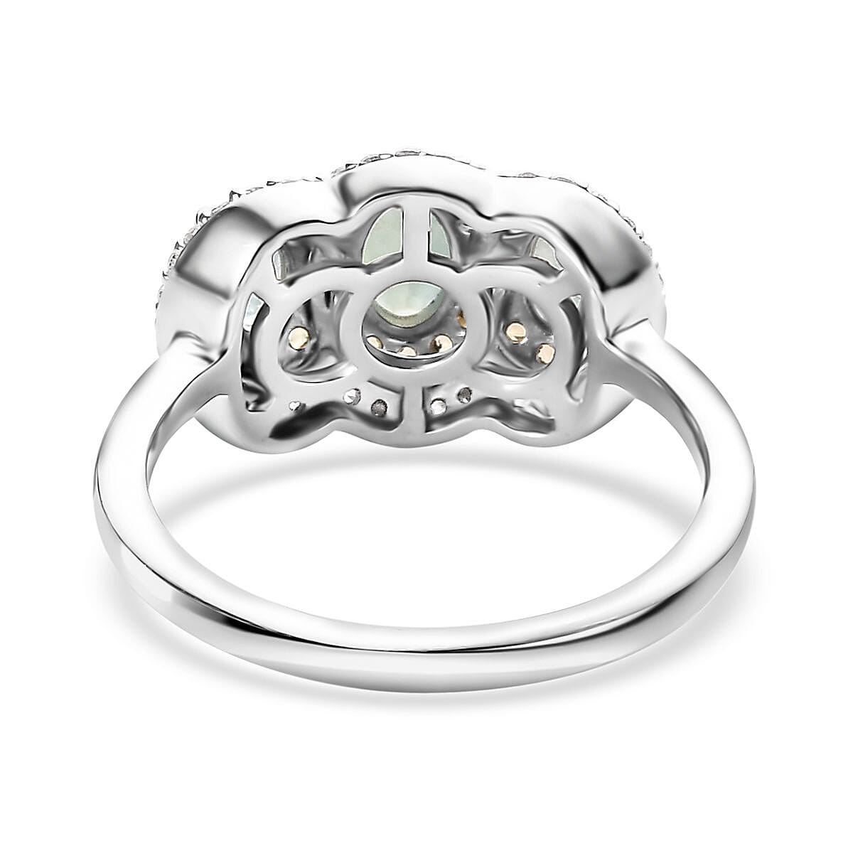 Grandidierite, Yellow Sapphire and White Zircon 1.70 ctw Triple Halo Ring in Platinum Over Sterling Silver (Size 10.0)