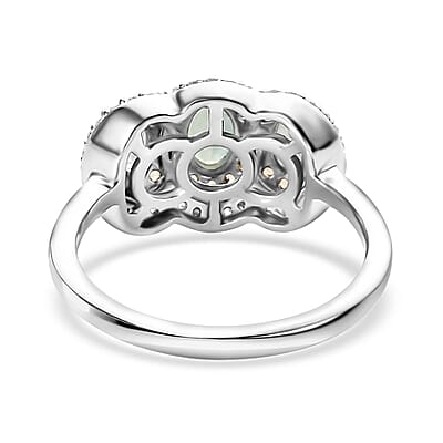 Grandidierite, Yellow Sapphire and White Zircon 1.70 ctw Triple Halo Ring in Platinum Over Sterling Silver (Size 10.0)