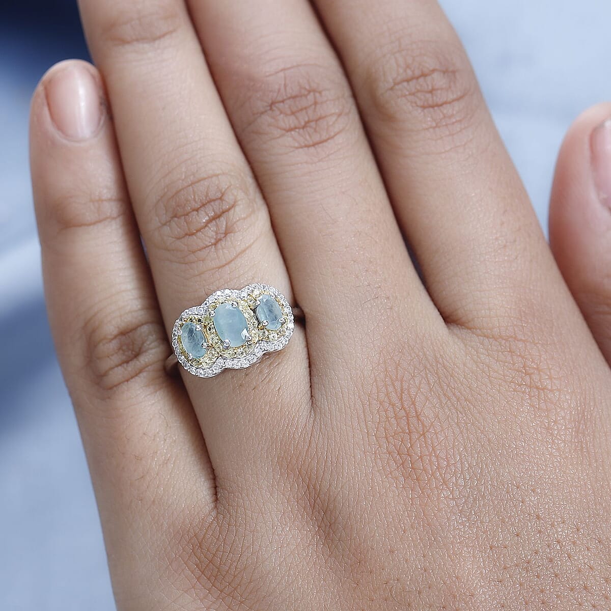 D'Joy Grandidierite, Yellow Sapphire and White Zircon 1.70 ctw Triple Halo Ring in Platinum Over Sterling Silver (Size 8.0) image number 2