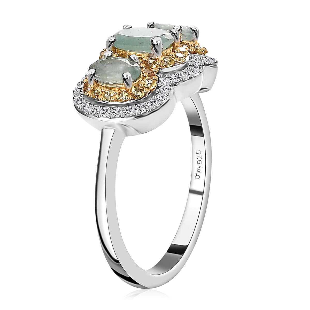 D'Joy Grandidierite, Yellow Sapphire and White Zircon 1.70 ctw Triple Halo Ring in Platinum Over Sterling Silver (Size 8.0) image number 3