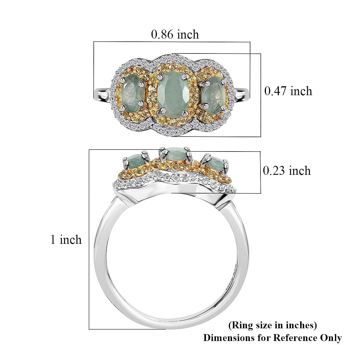 D'Joy Grandidierite, Yellow Sapphire and White Zircon 1.70 ctw Triple Halo Ring in Platinum Over Sterling Silver (Size 8.0) image number 5